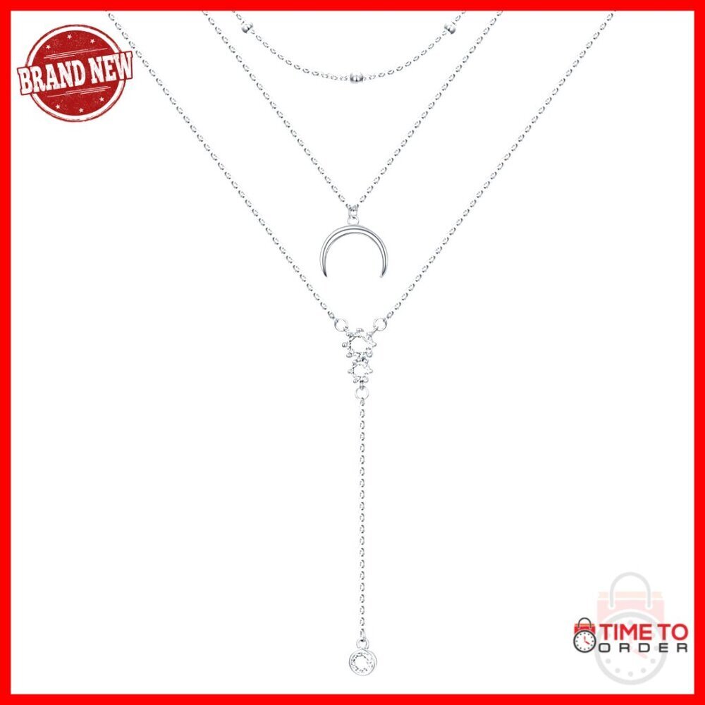 Sterling Silver Moon Layered Necklace Triple Stack Y-Chain Gift